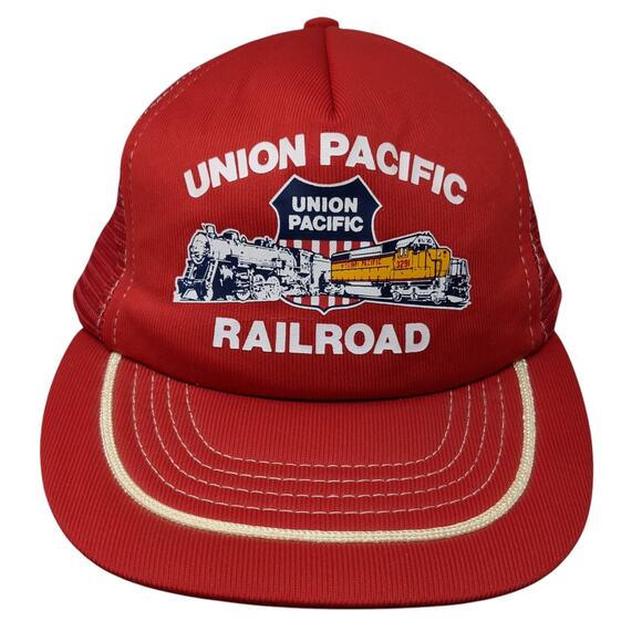 Union Pacific Railroad Snapback Mesh Back Trucker Hat Red One Size Vintage USA - Picture 1 of 9